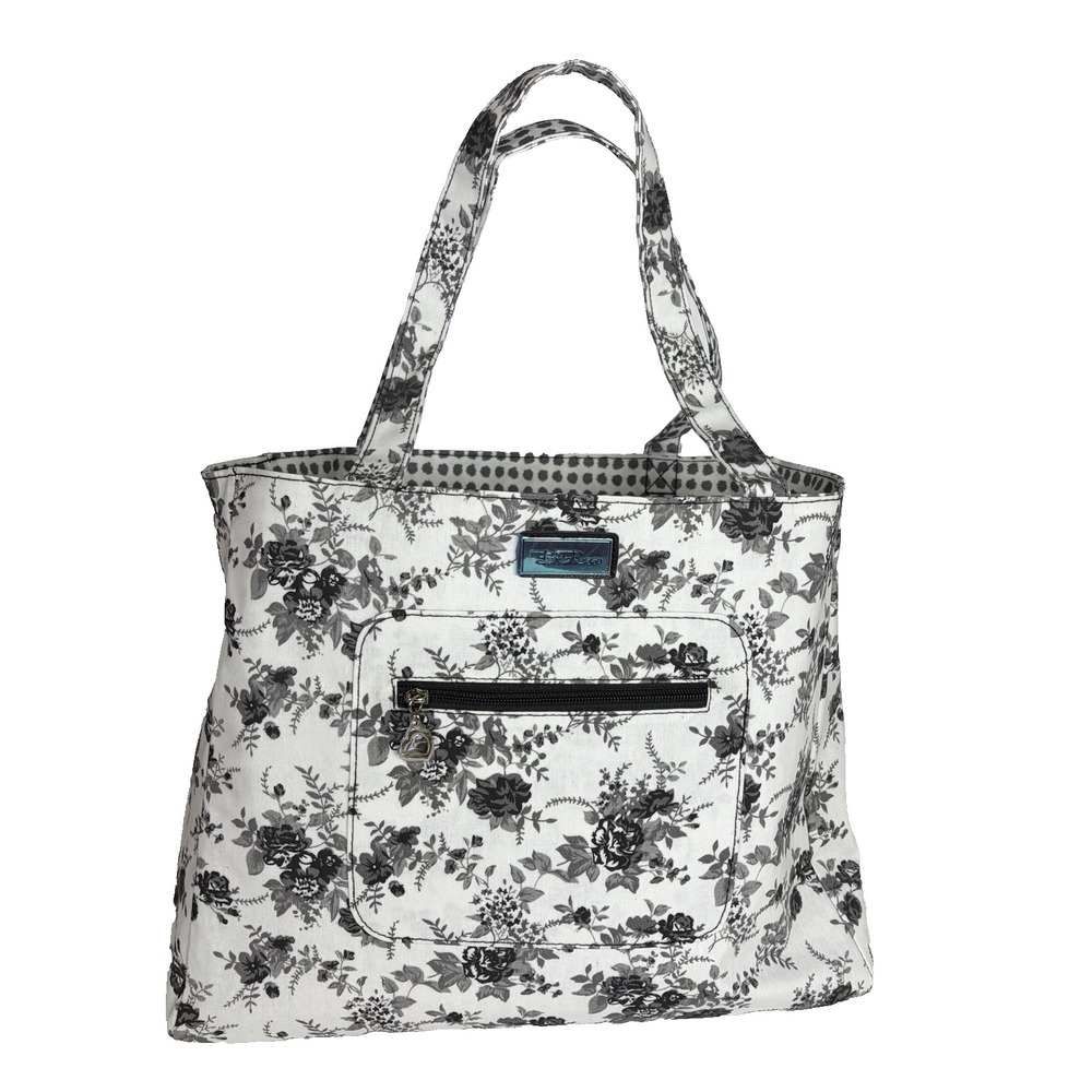 Bella Russo Floral Tote‎ Bag Black and White Floral Shabby Chic Cottage Core